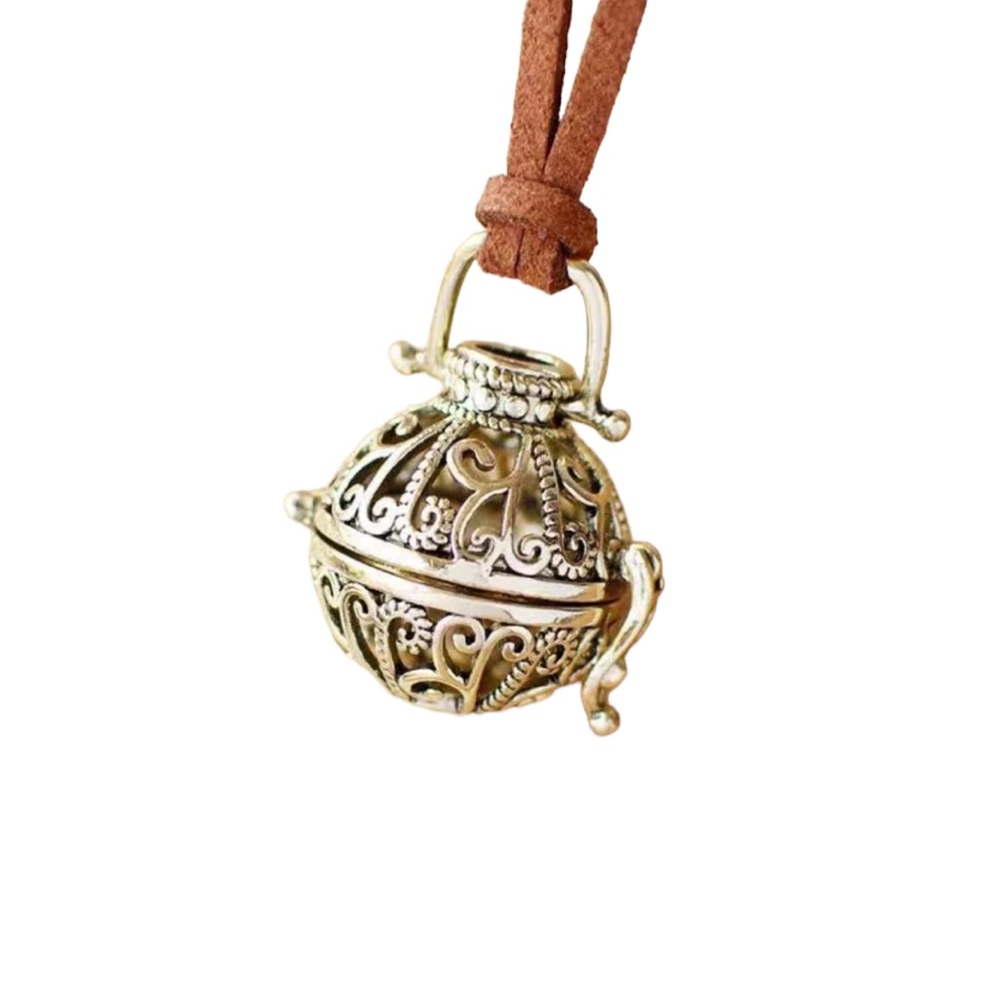 Gold Aromatherapy Pendant Leather Cord Necklace